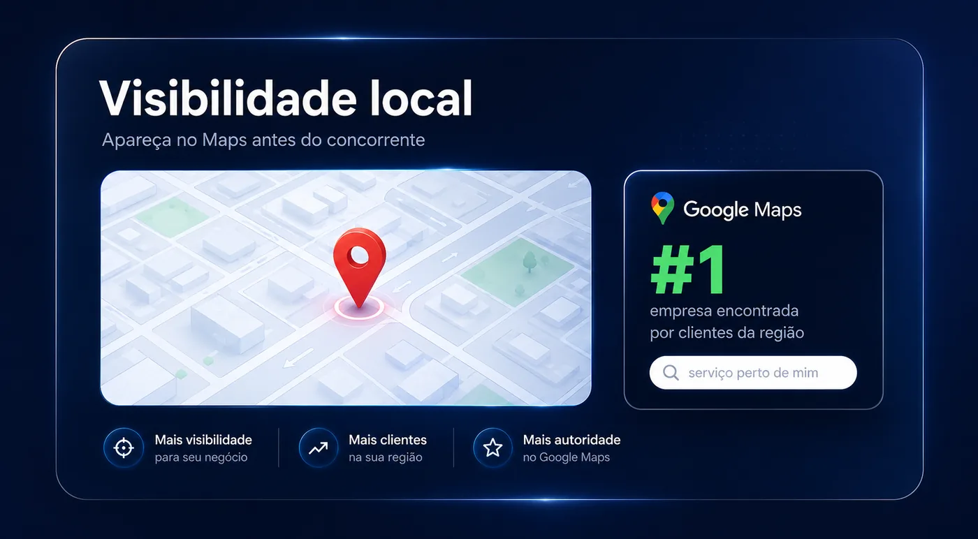 Mapa com marcador vermelho representando visibilidade local no Google Maps